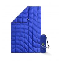 Outdoorová ultralehká péřová deka - Vlnková, modrá