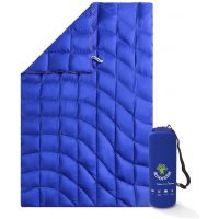 Outdoorová ultralehká velká péřová deka - Vlnková, modrá