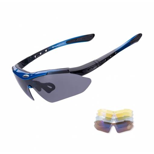 Foto - RockBros cyklistické brýle UV400 - Černo modré + náhradní čočky