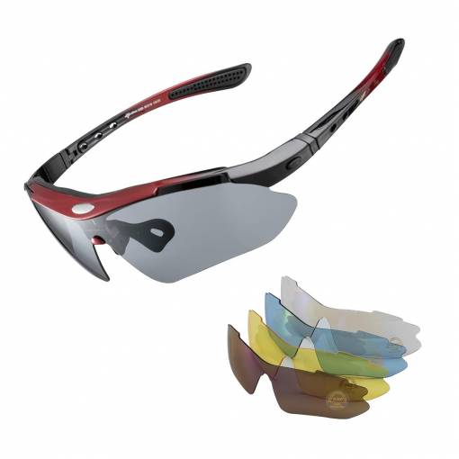 Foto - RockBros cyklistické brýle UV400 - Černo červené + náhradní čočky