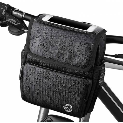 Foto - Vodotěsná brašna na řídítka kola s kapsou na mobil - Černá