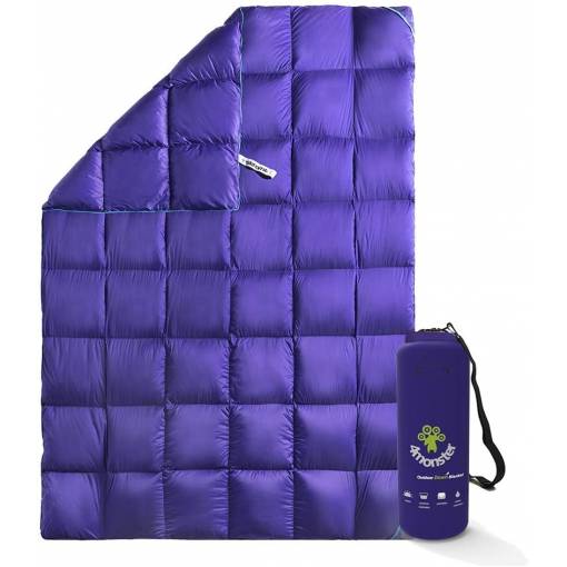 Foto - Outdoorová ultralehká velká péřová deka - Mřížková, fialová