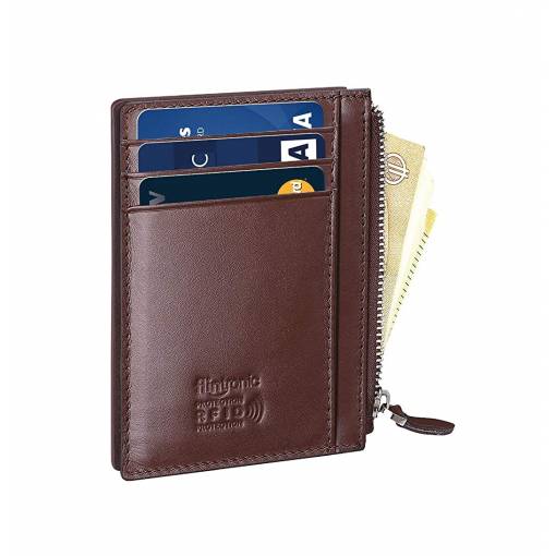Foto - Flintronic mini kožená peněženka s RFID ochranou - Hnědá se zipem