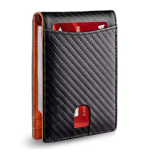 Foto - Pánská peněženka Carbon s RFID ochranou - Černo oranžová