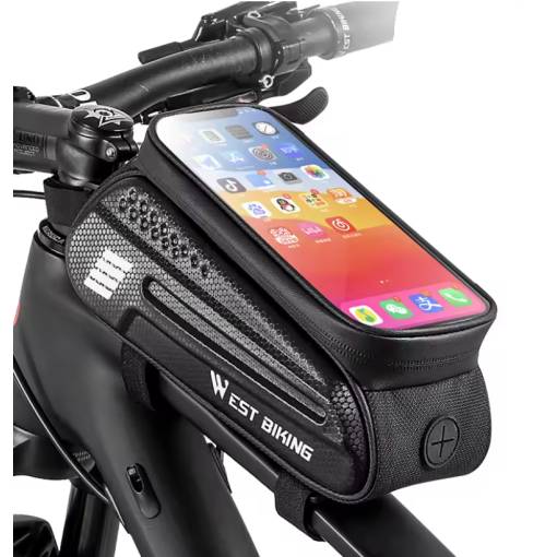 Foto - Vodotěsná brašna na rám s kapsou na mobil - Černá, 1,5 litru